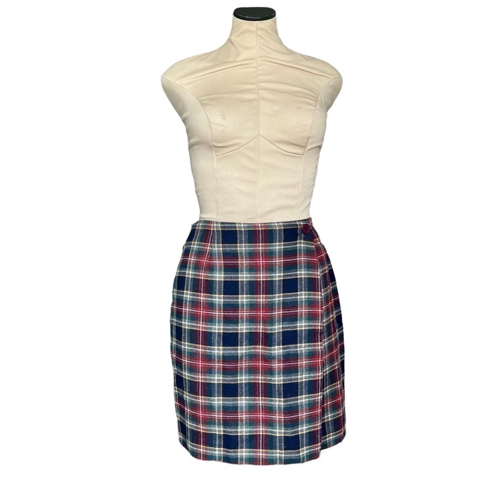 Vintage Plaid Wool Wrap Skirt Fully Lined Knee Length Y2K 90s Dark Academia 8P - Picture 2 of 11